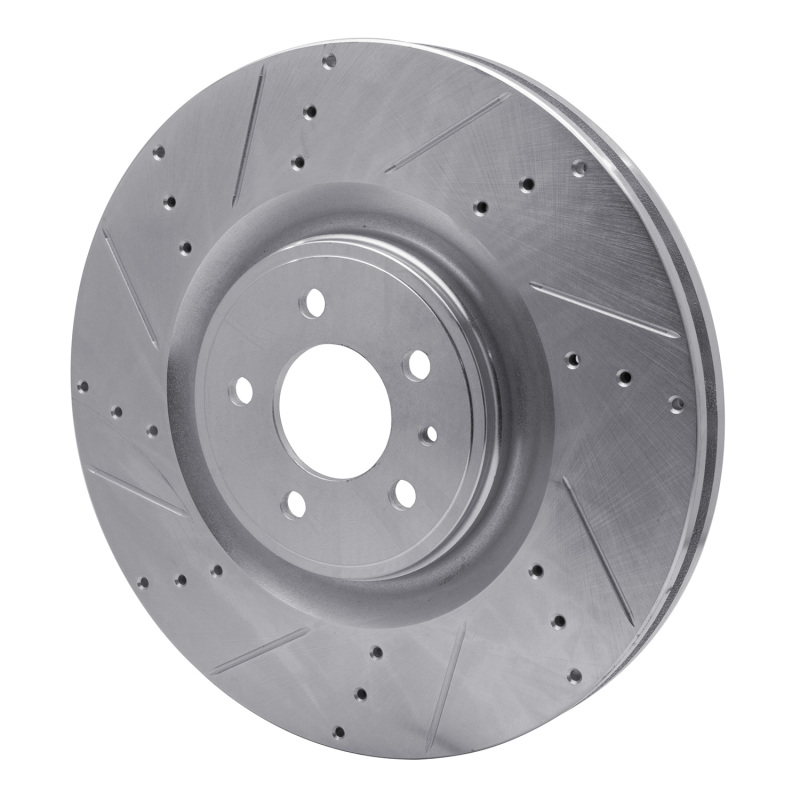 Ford Mustang Brake Rotor (1) - Front Left - R1 Concepts - Drilled & Slotted - Silver - `13-`14